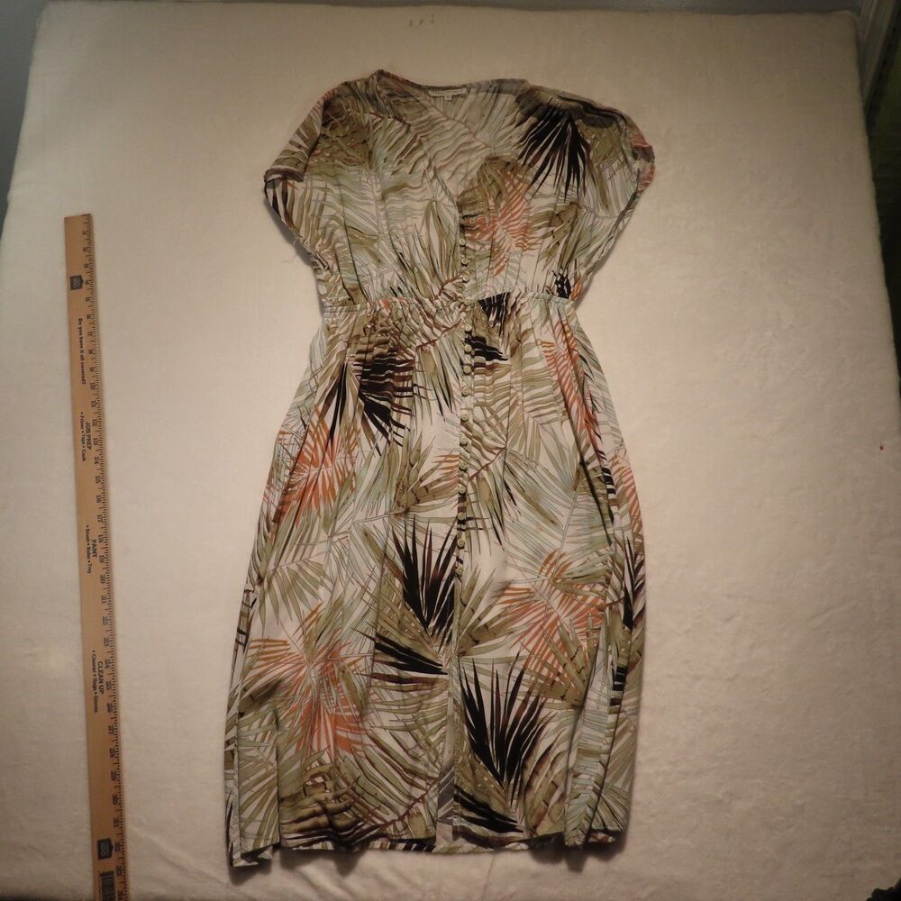 Label Of Love Womens Medium Tropical Palm Print Button Front Midi Dress Elastic